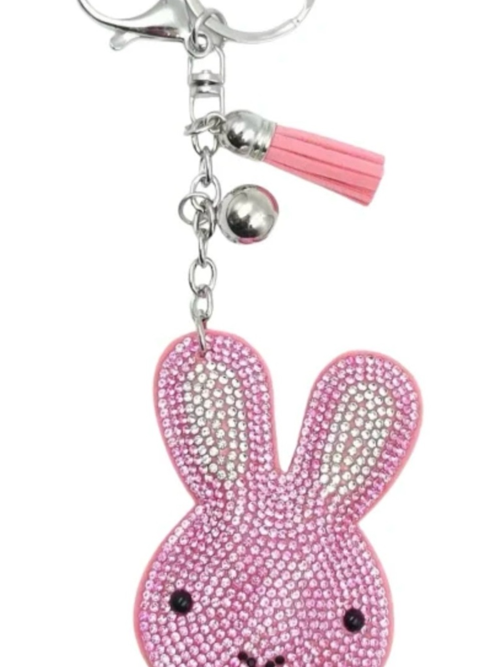 Pink Rhinestone Bunny Keychain Charm Tassel NWT - Picture 2 of 2